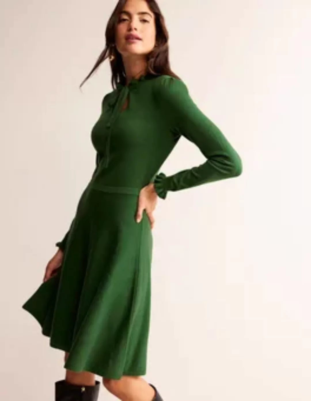 Kleid mit Rüschen-Detail Damen Boden, Amazonasgrün günstig online kaufen