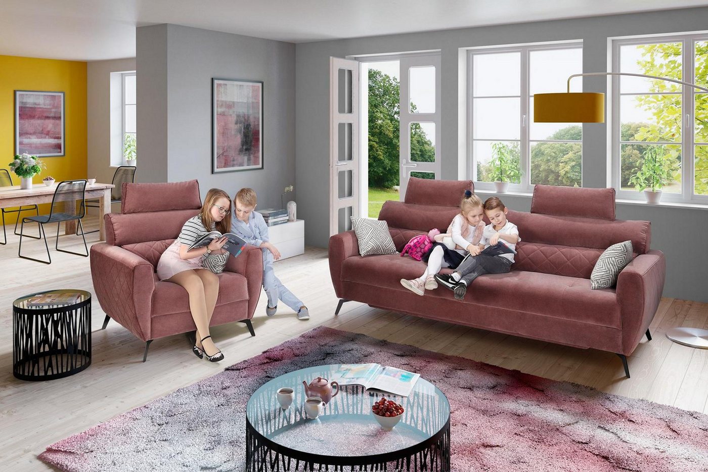 Xlmoebel Sofa Neue moderne Polstergarnitur aus Stoff mit 3-Sitzer und zwei günstig online kaufen