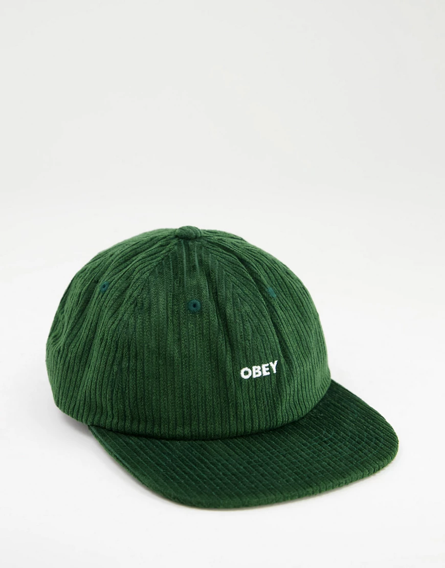 Obey – Cord-Kappe in Grün mit auffälligem Logo und 6 Bahnen günstig online kaufen