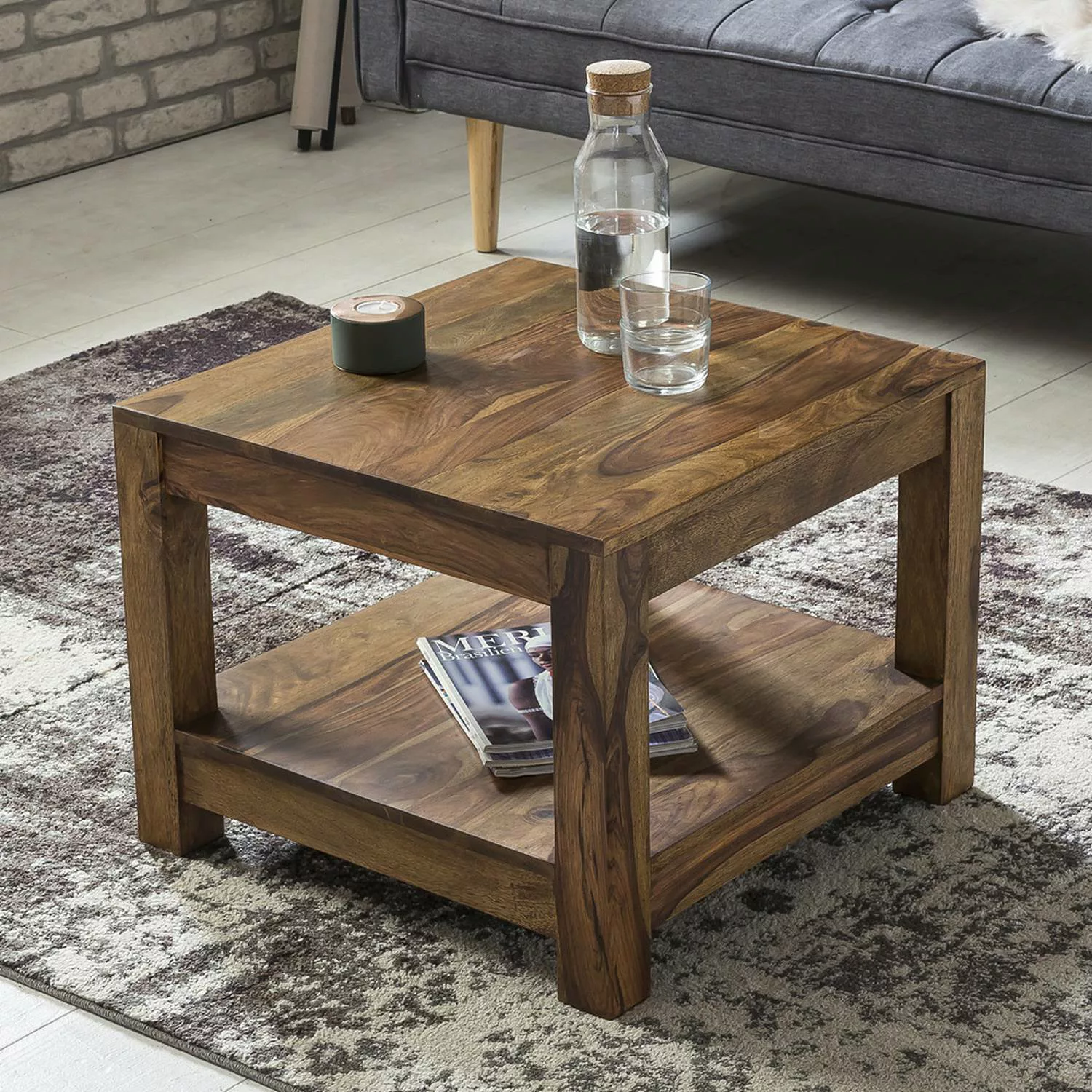 Couchtisch Massiv-Holz Sheesham Wohnzimmer-Tisch Design dunkel-braun Landha günstig online kaufen