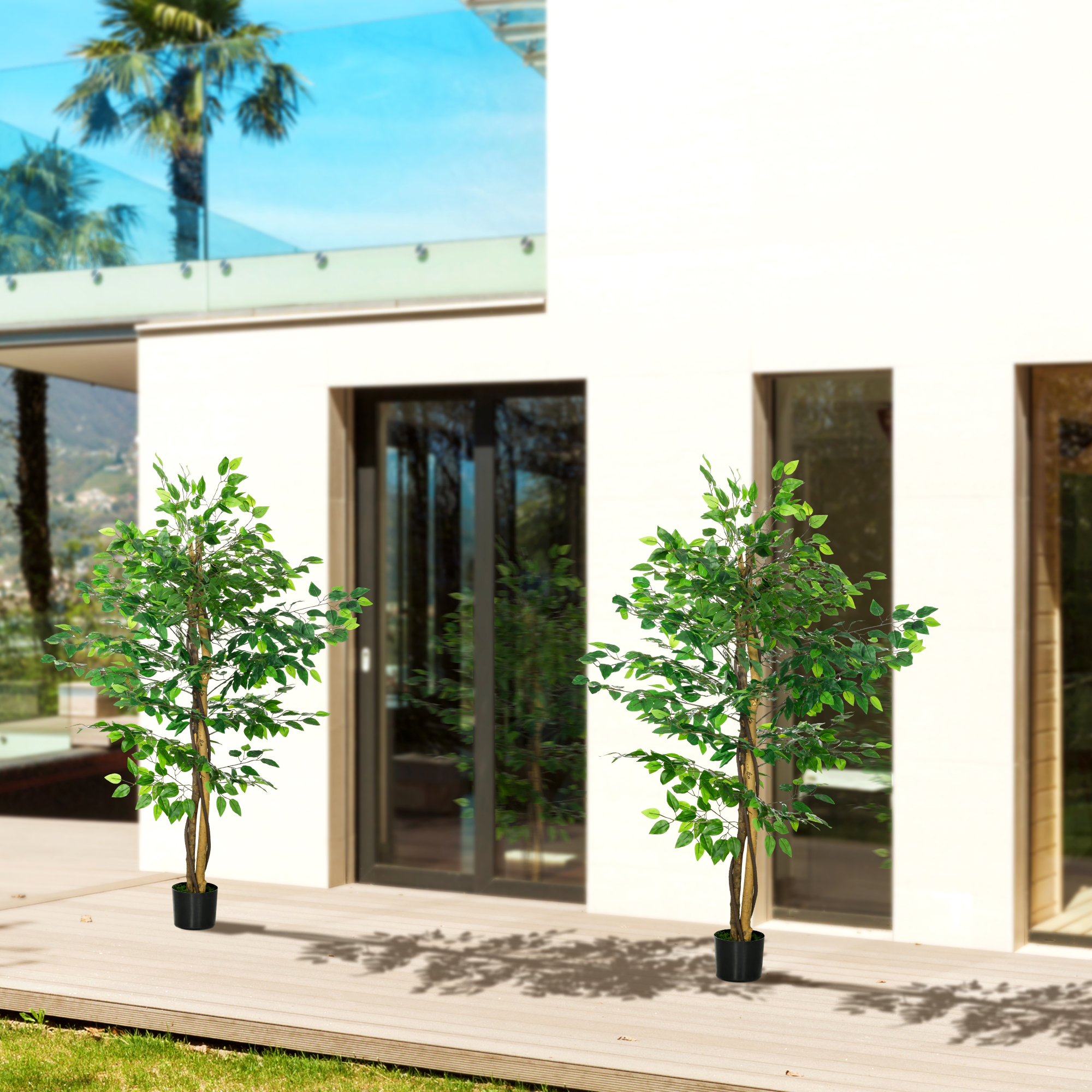HOMCOM Set von 2 künstlichen Pflanzen künstliche Bäume Ficus Höhe 1,50 m St günstig online kaufen