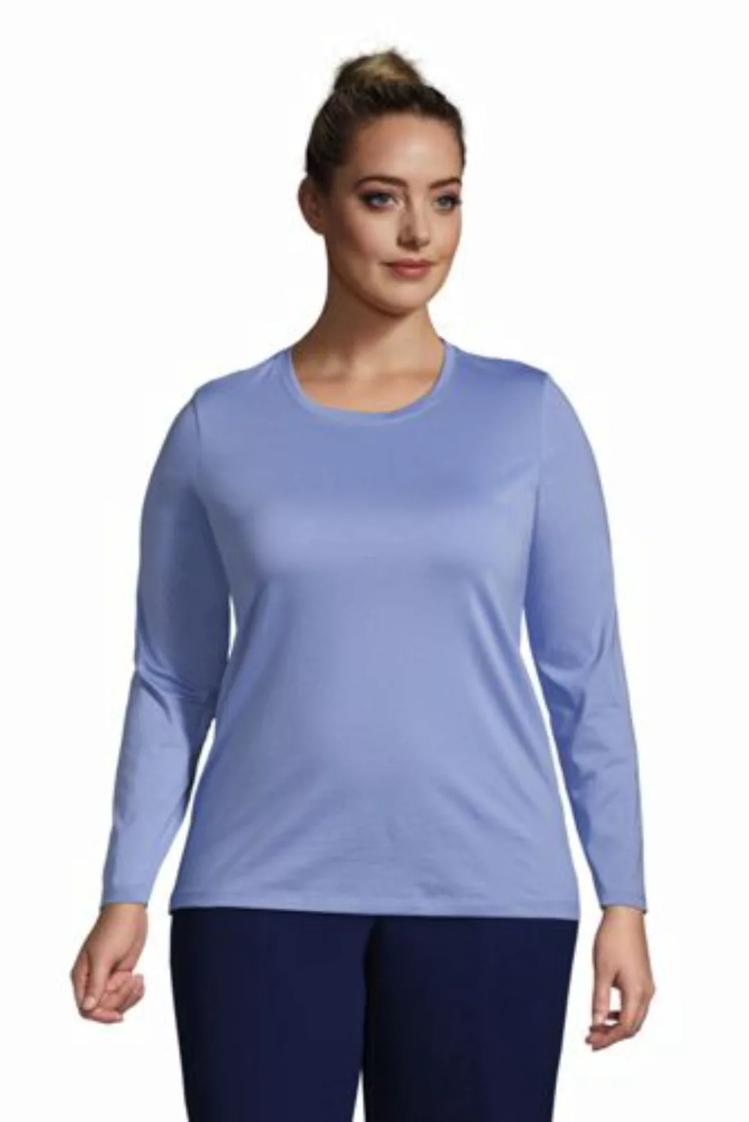 Supima-Shirt, Langarm in großen Größen, Damen, Größe: 48-50 Plusgrößen, Bla günstig online kaufen
