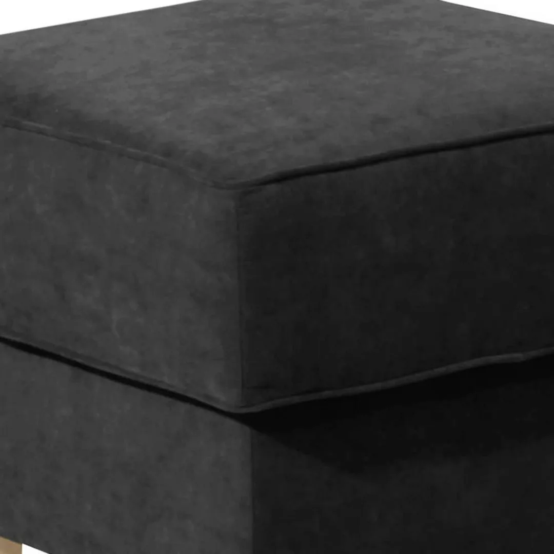 Hocker Velour Schwarz in quadratischer Form Vierfußgestell aus Holz günstig online kaufen