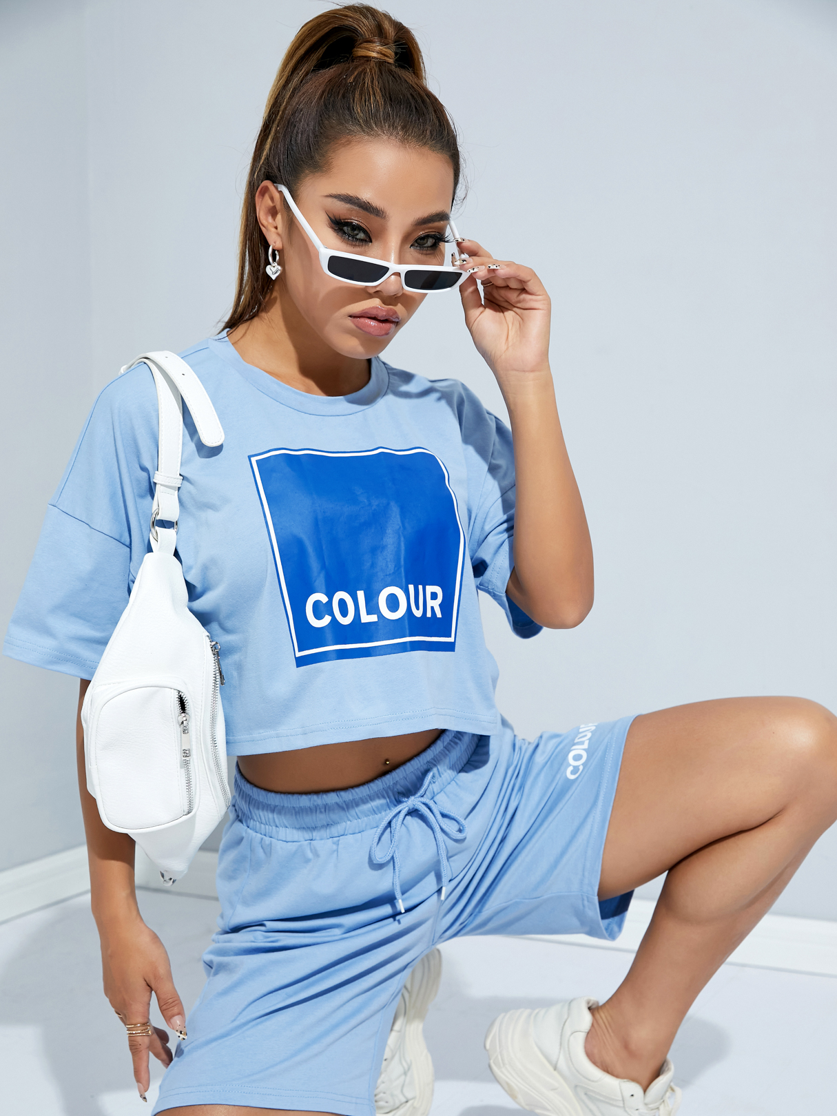 YOINS Letter Short Sleeves Crop Zweiteiliges Outfit günstig online kaufen