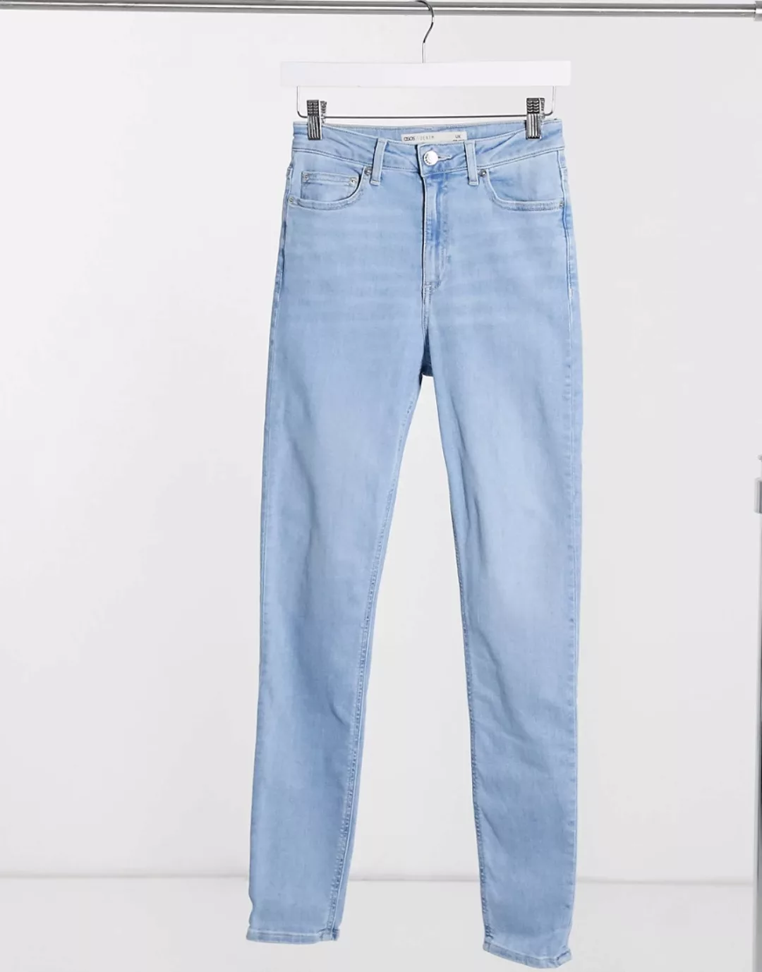 ASOS DESIGN – Ridley – Eng geschnittene Jeans mit hohem Bund in Stone-Wasch günstig online kaufen