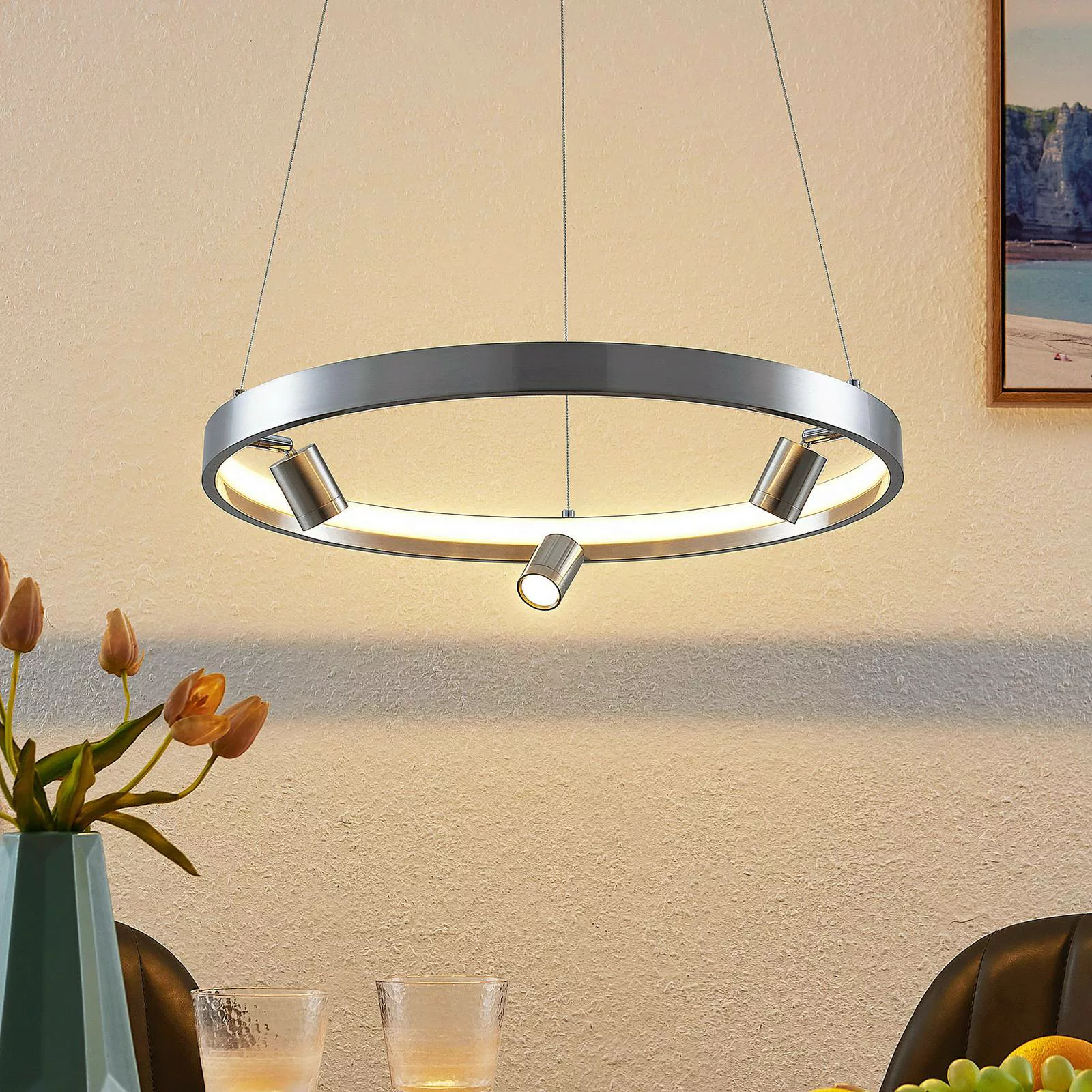 Lucande Paliva LED-Hängeleuchte, 48 cm, nickel günstig online kaufen