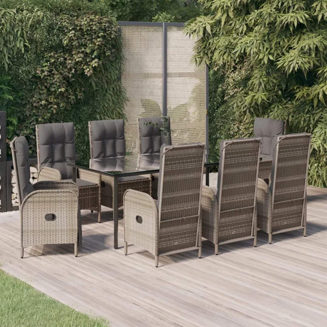 Vidaxl 9-tlg. Garten-lounge-set Mit Kissen Schwarz Grau Poly Rattan günstig online kaufen