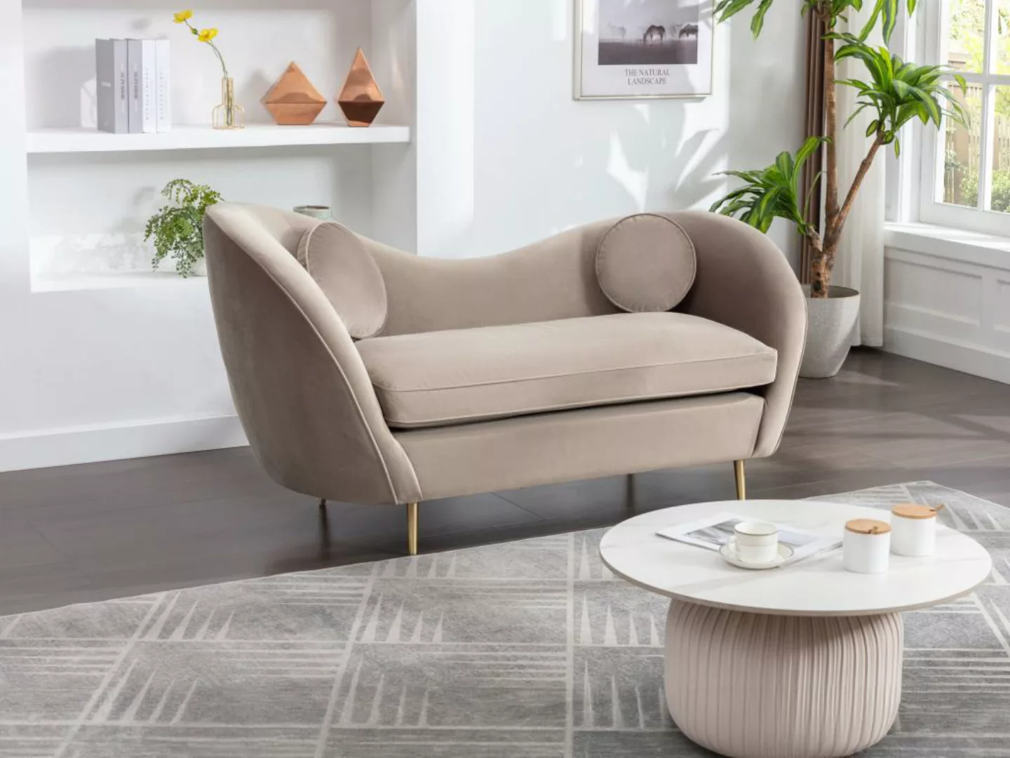 Sofa 2-Sitzer - Samt - Taupe - ORMARA günstig online kaufen