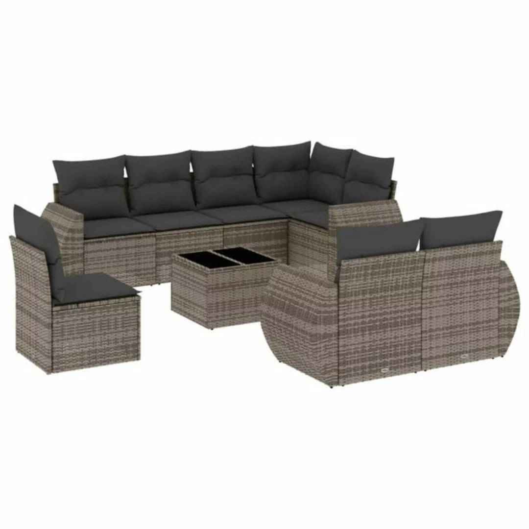 vidaXL Sofaelement 9-tlg. Garten-Sofagarnitur mit Kissen Grau Poly Rattan ( günstig online kaufen