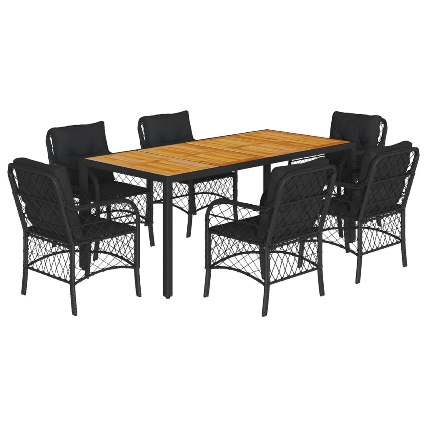 vidaXL 7-Tlg Garten-Essgruppe mit Kissen Schwarz Poly Rattan 3212046 günstig online kaufen