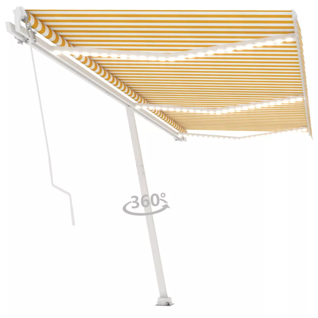 Gelenkarmmarkise Einziehbar Mit Led 600x350 Cm Gelb Und Weiß günstig online kaufen