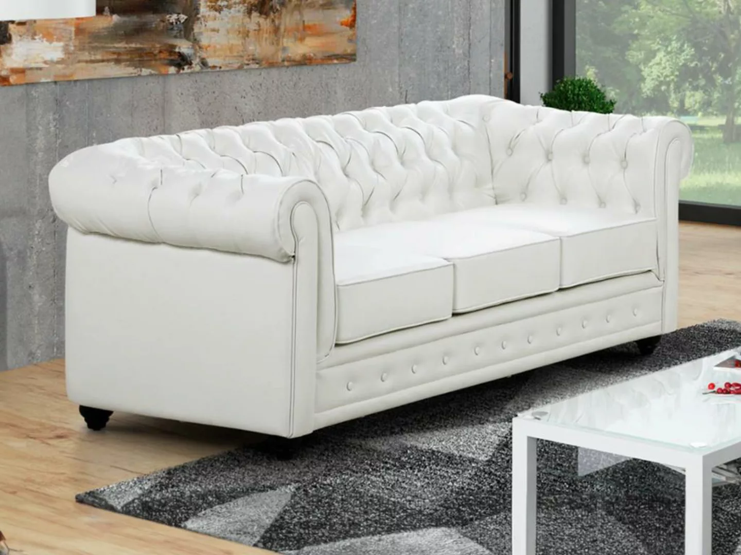 Sofa 3-Sitzer - Kunstleder - Weiß - CHESTERFIELD günstig online kaufen