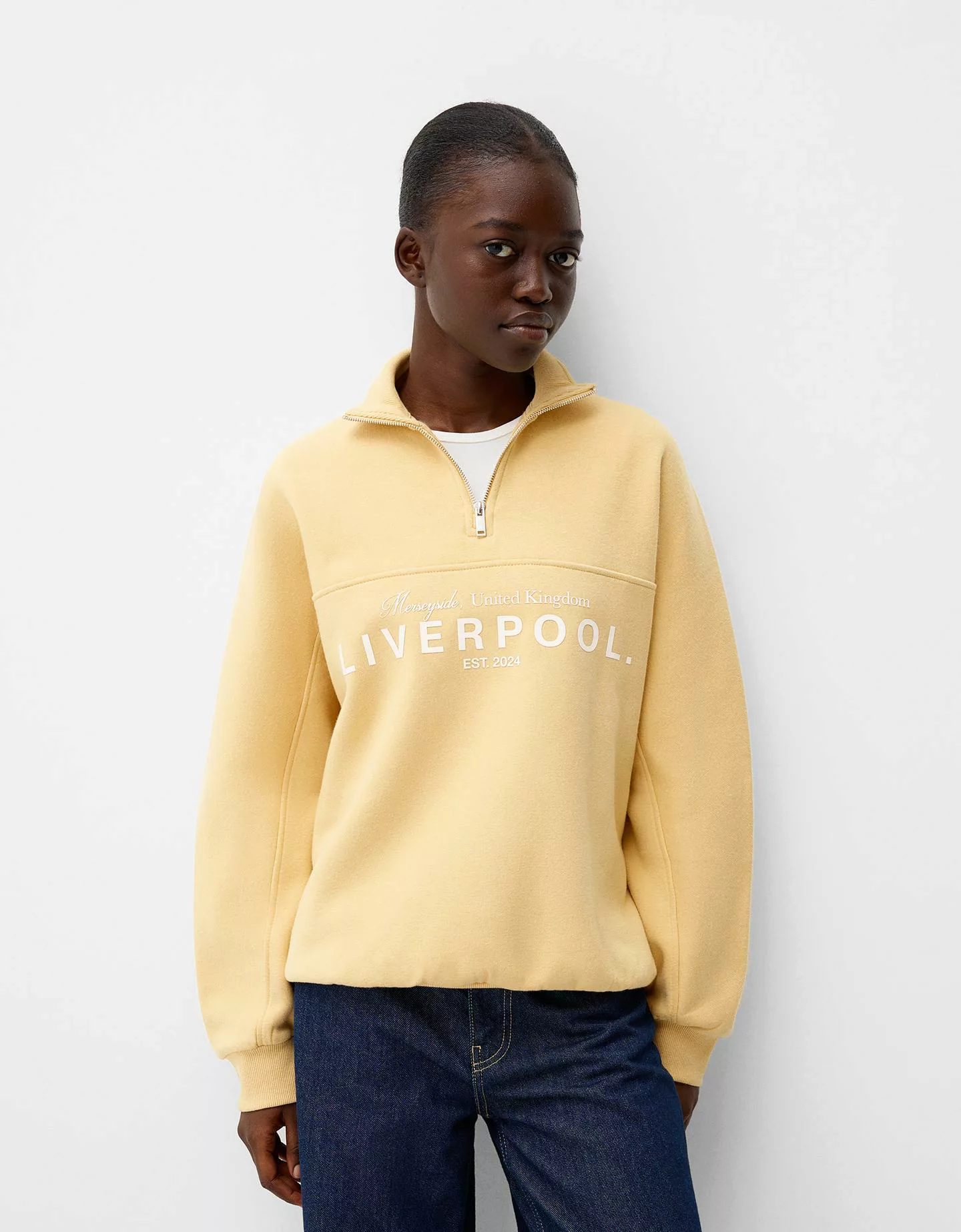 Bershka Bedruckte Sweatshirtjacke Damen S Gelb günstig online kaufen