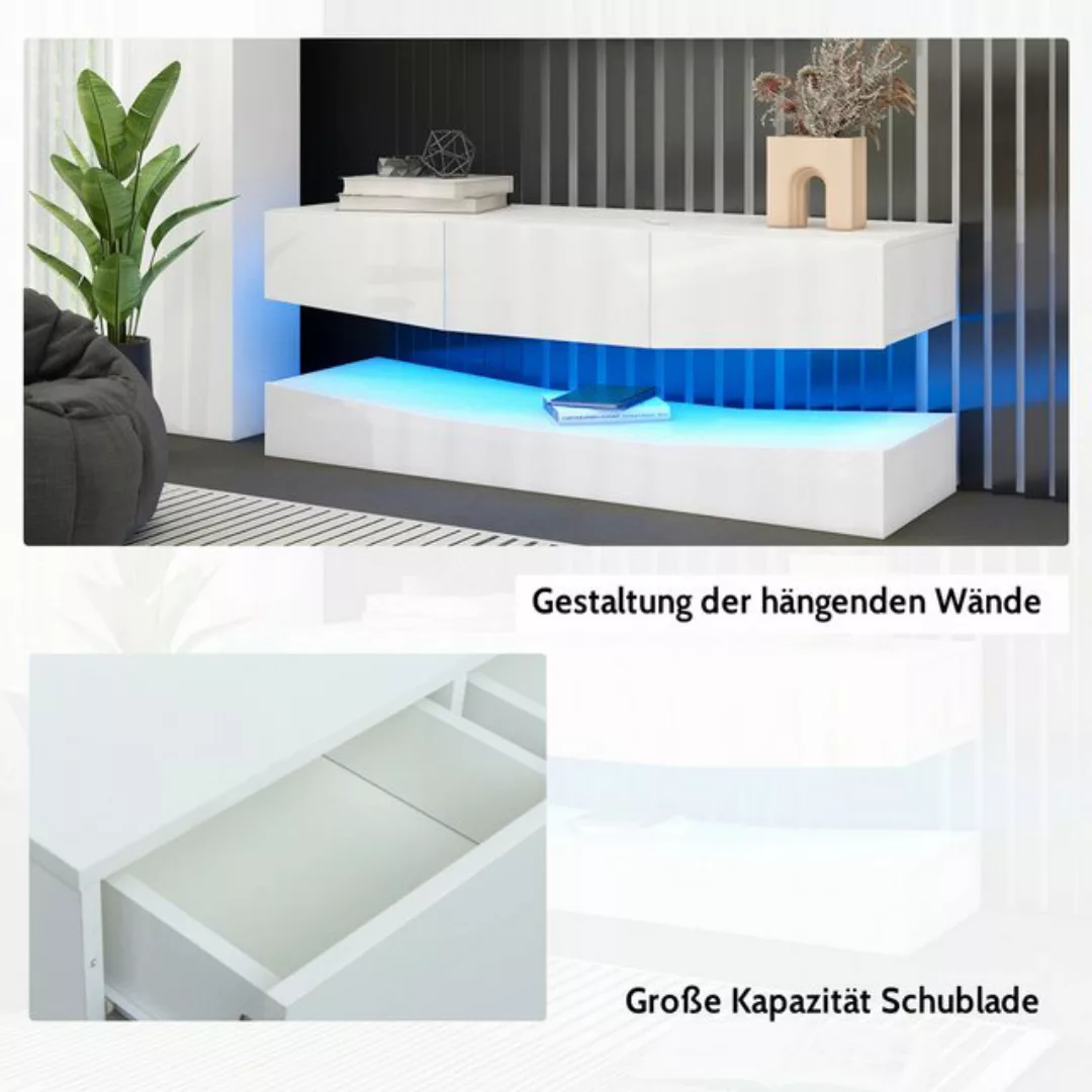 MODFU TV-Schrank Lowboard (mit LED-Beleuchtung TV Schrank Hängend, Wand bef günstig online kaufen