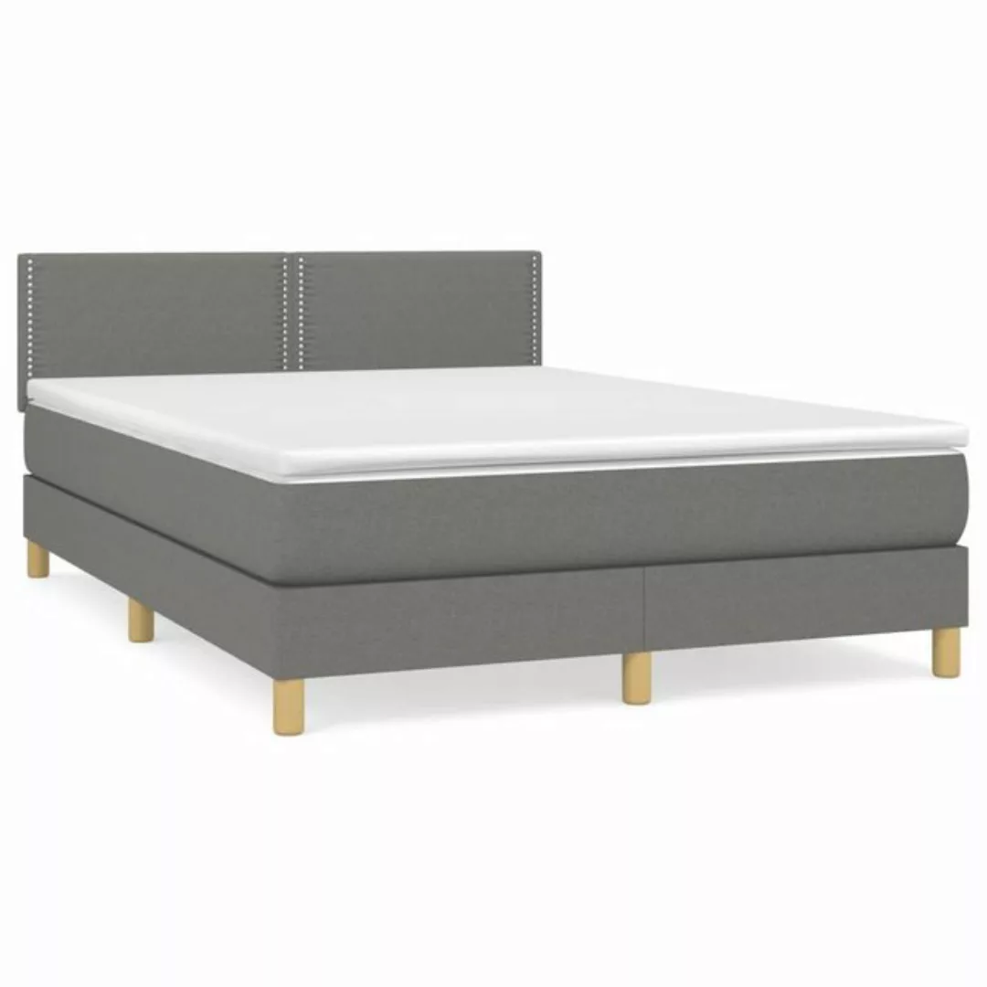 vidaXL Bettgestell Boxspringbett mit Matratze Dunkelgrau 140x200 cm Stoff B günstig online kaufen