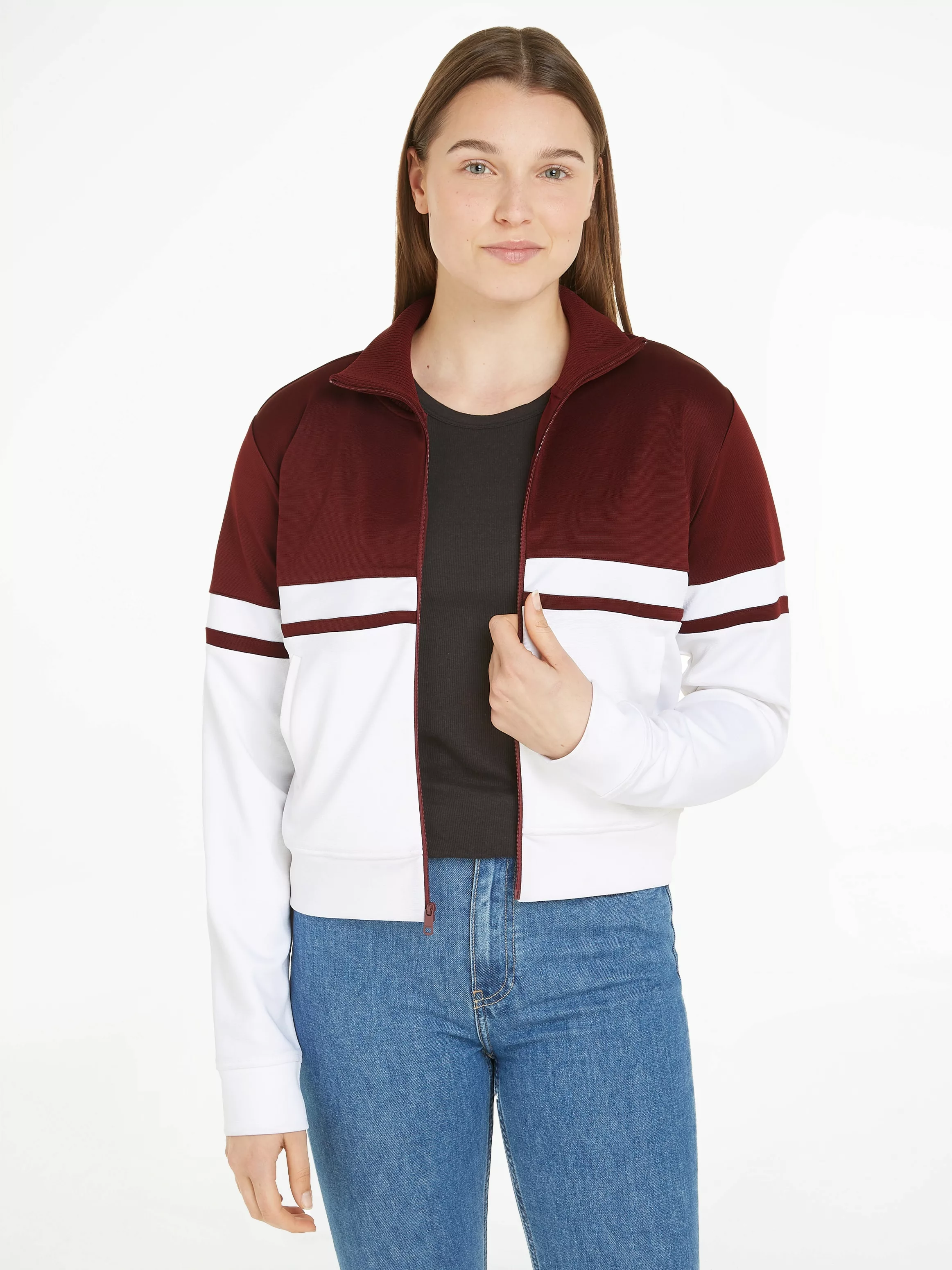 Tommy Hilfiger Sweatjacke BLOCKED STRIPE REG ZIPTHRU HWK mit Logostickerei günstig online kaufen