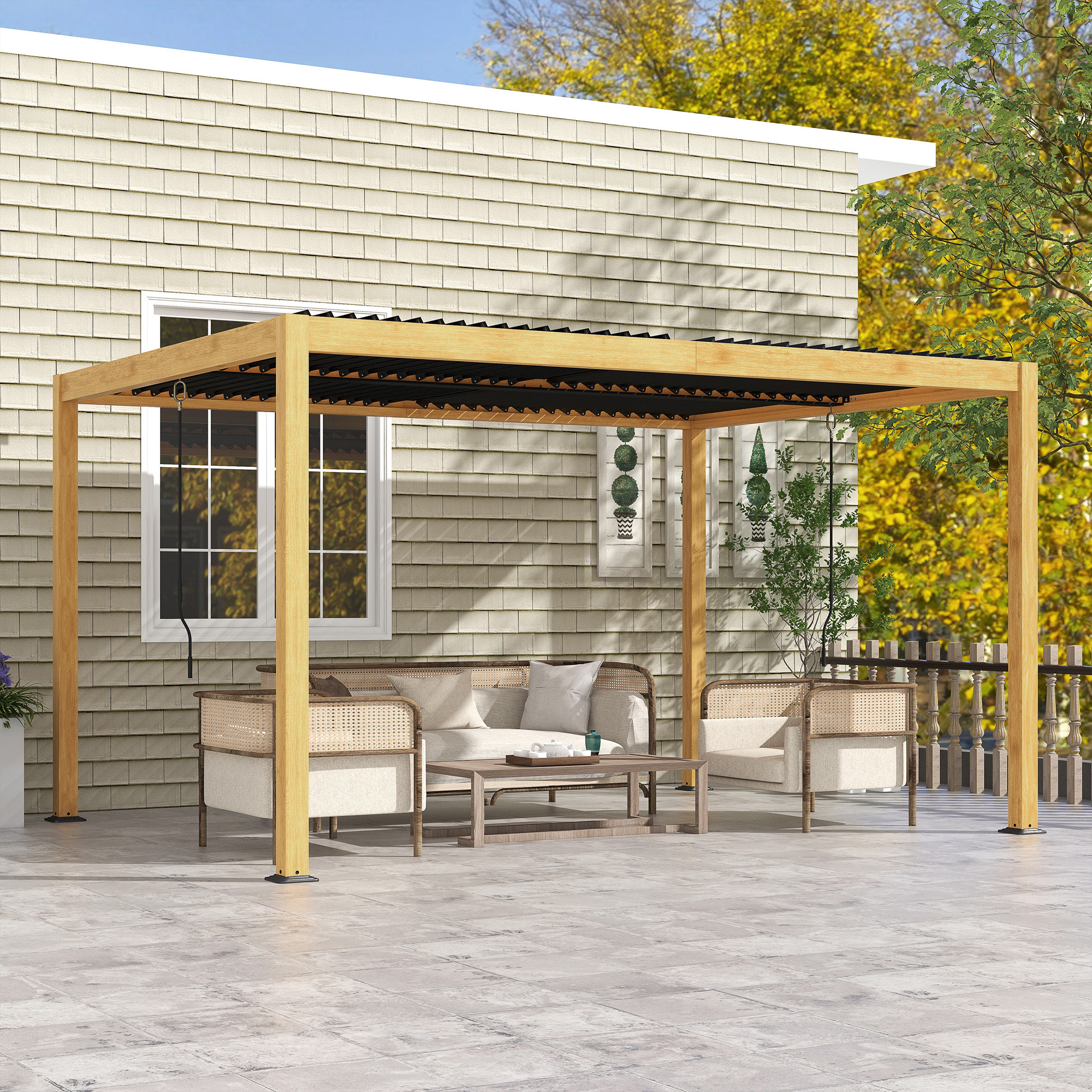 Outsunny Pergola 3 x 4 m bioklimatische Sonnensegel mit verstellbaren Lamel günstig online kaufen