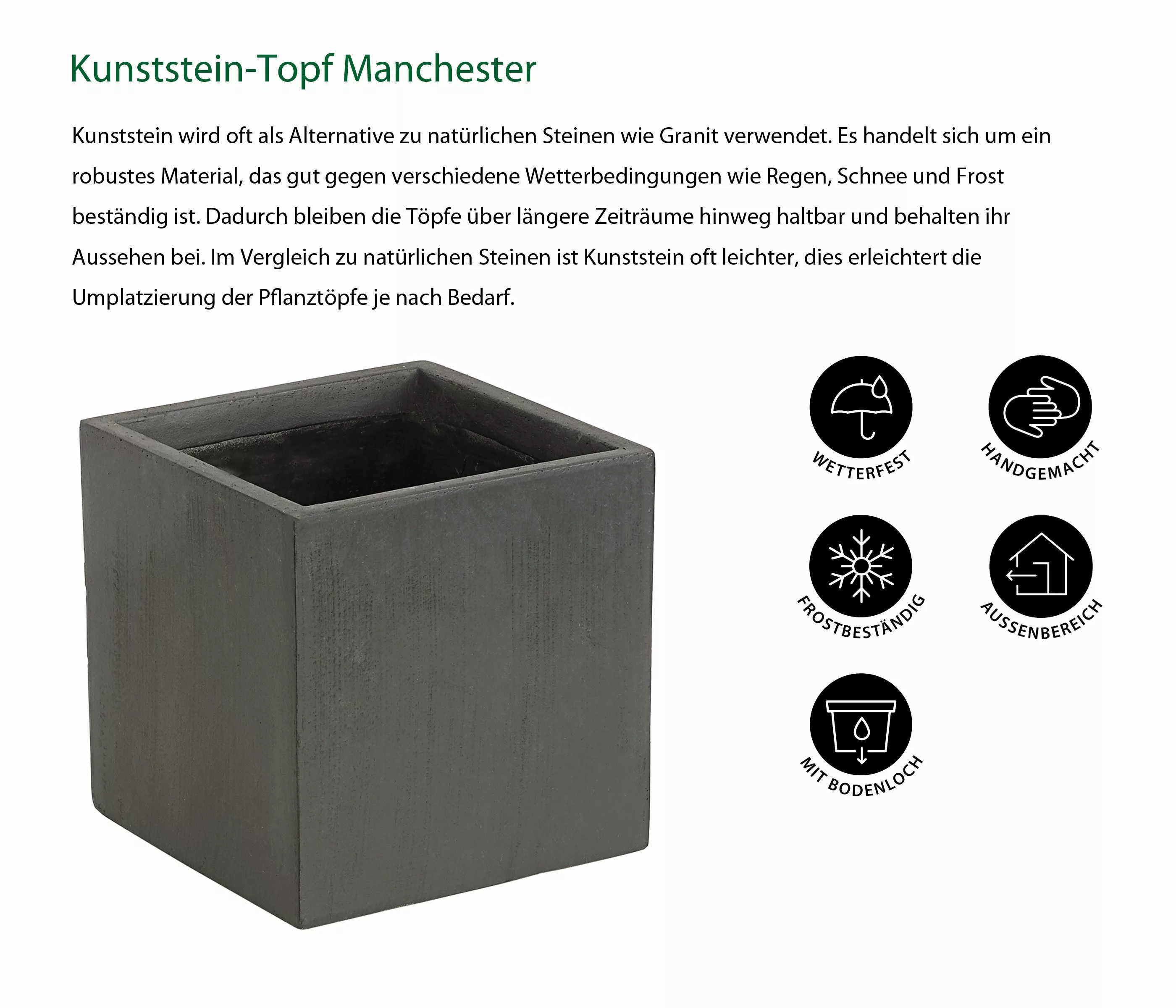 Dehner Blumentopf Pflanztopf Manchester, quadratisch, Kunststein, günstig online kaufen