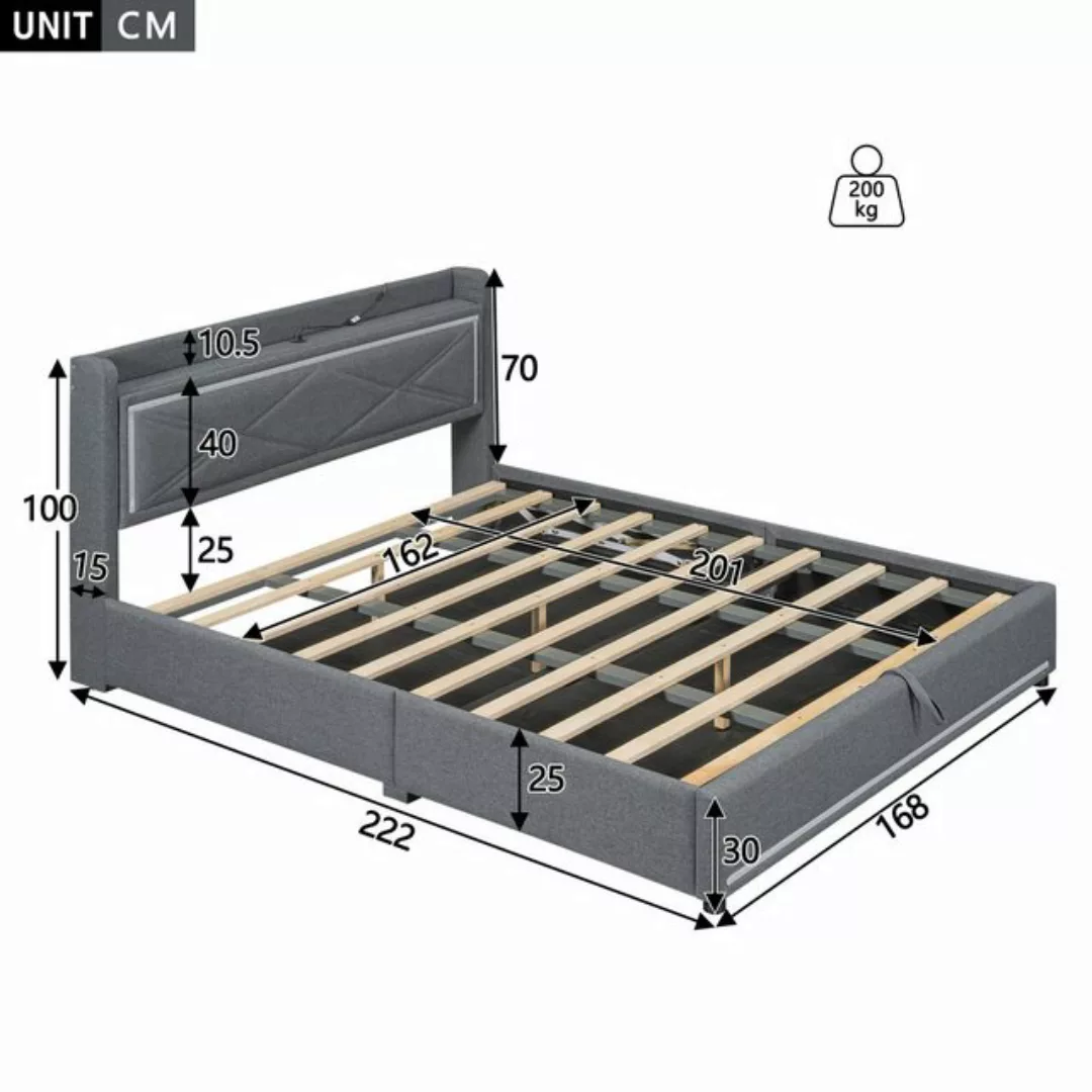 HAUSS SPLOE Polsterbett 160x200cm mit Ambientelicht App verstellbar, USB-An günstig online kaufen