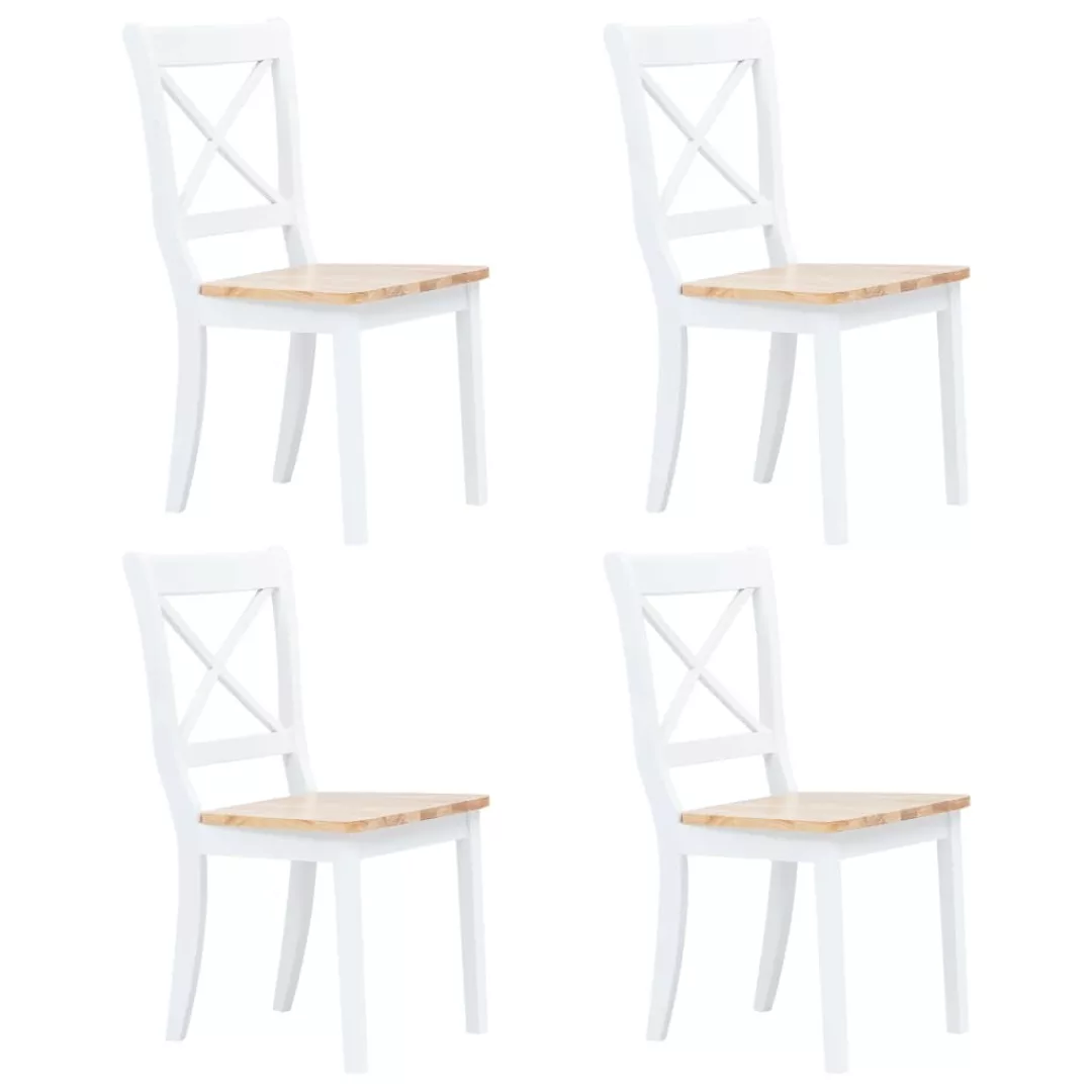 Esszimmerstühle 4 Stk. Weiß & Helles Holz Gummibaum Massivholz günstig online kaufen