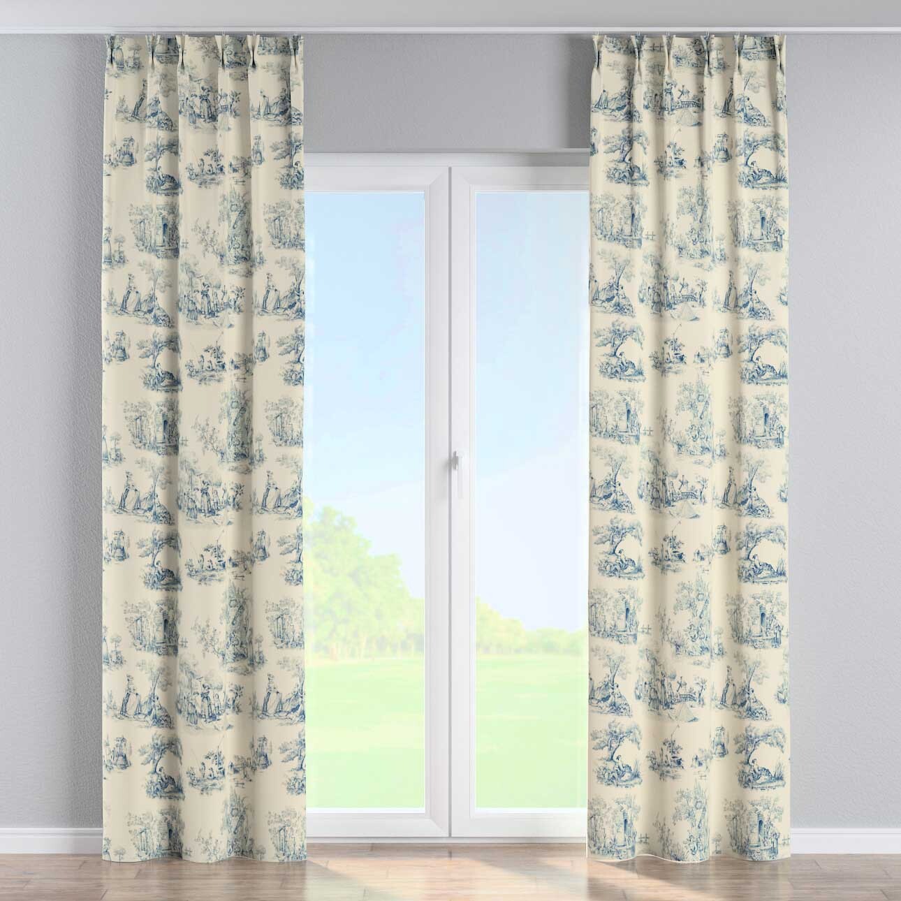 Vorhang mit flämischen 2-er Falten, creme- blau, Avinon (132-66) günstig online kaufen