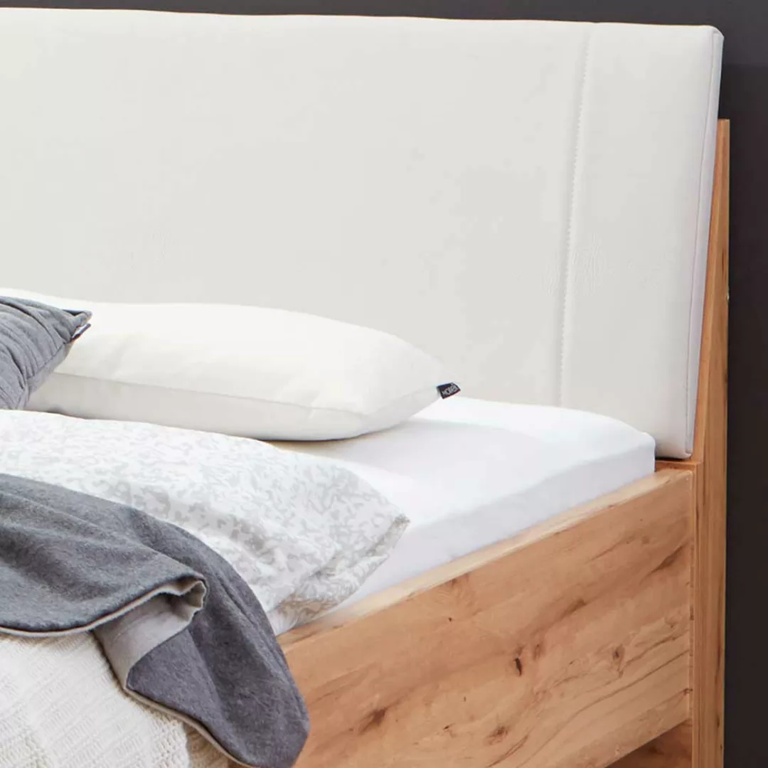 Komfortbett aus Astkernbuche teilmassiv Kunstleder Kopfteil in Beige günstig online kaufen