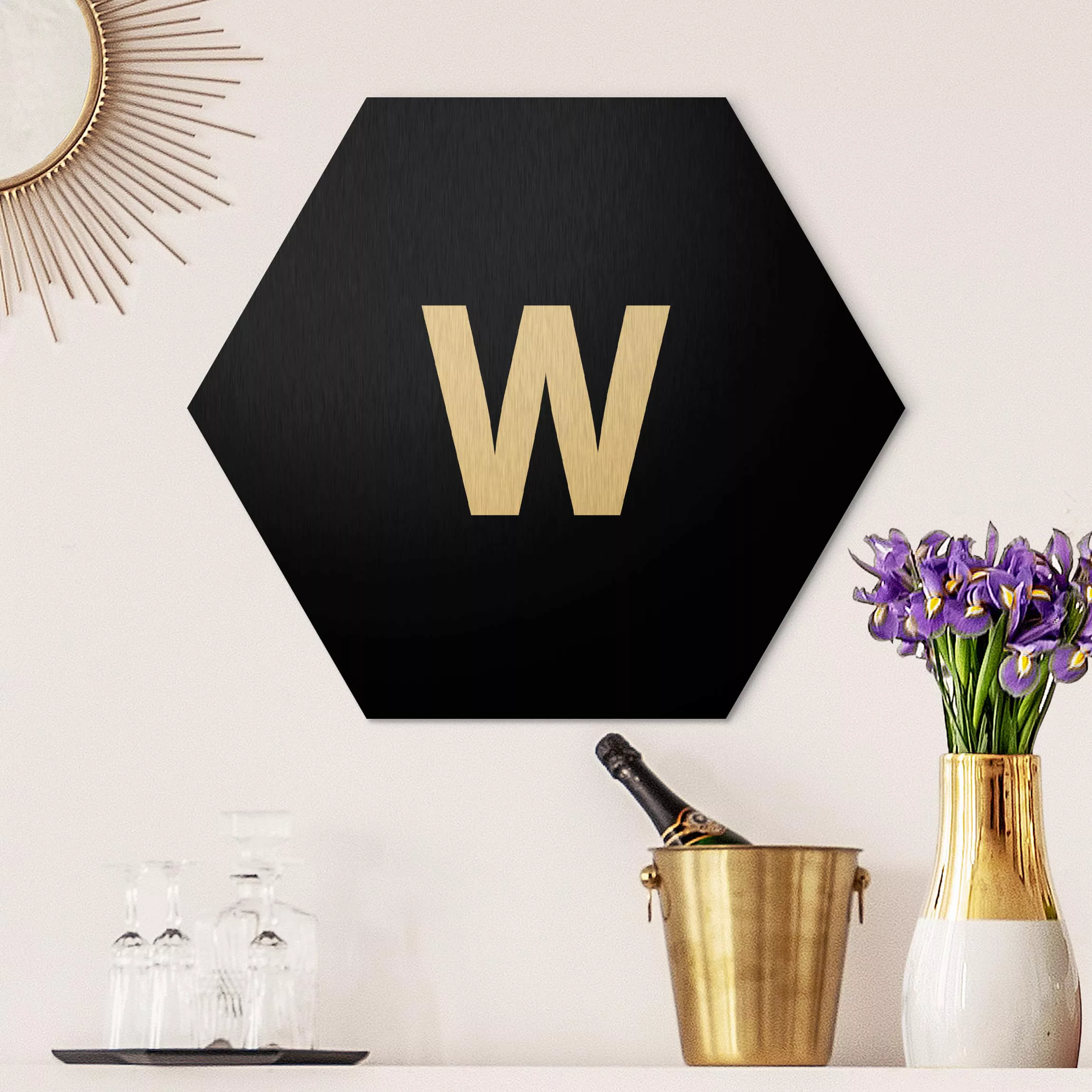 Hexagon-Alu-Dibond Bild Buchstaben Buchstabe Schwarz W günstig online kaufen