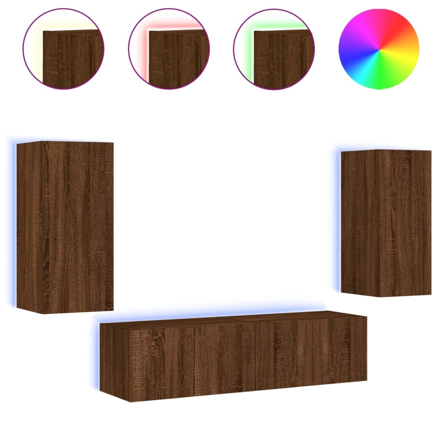 vidaXL TV-Schrank 4-tlg Wohnwand mit LED-Beleuchtung Braun Eiche Spanplatte günstig online kaufen