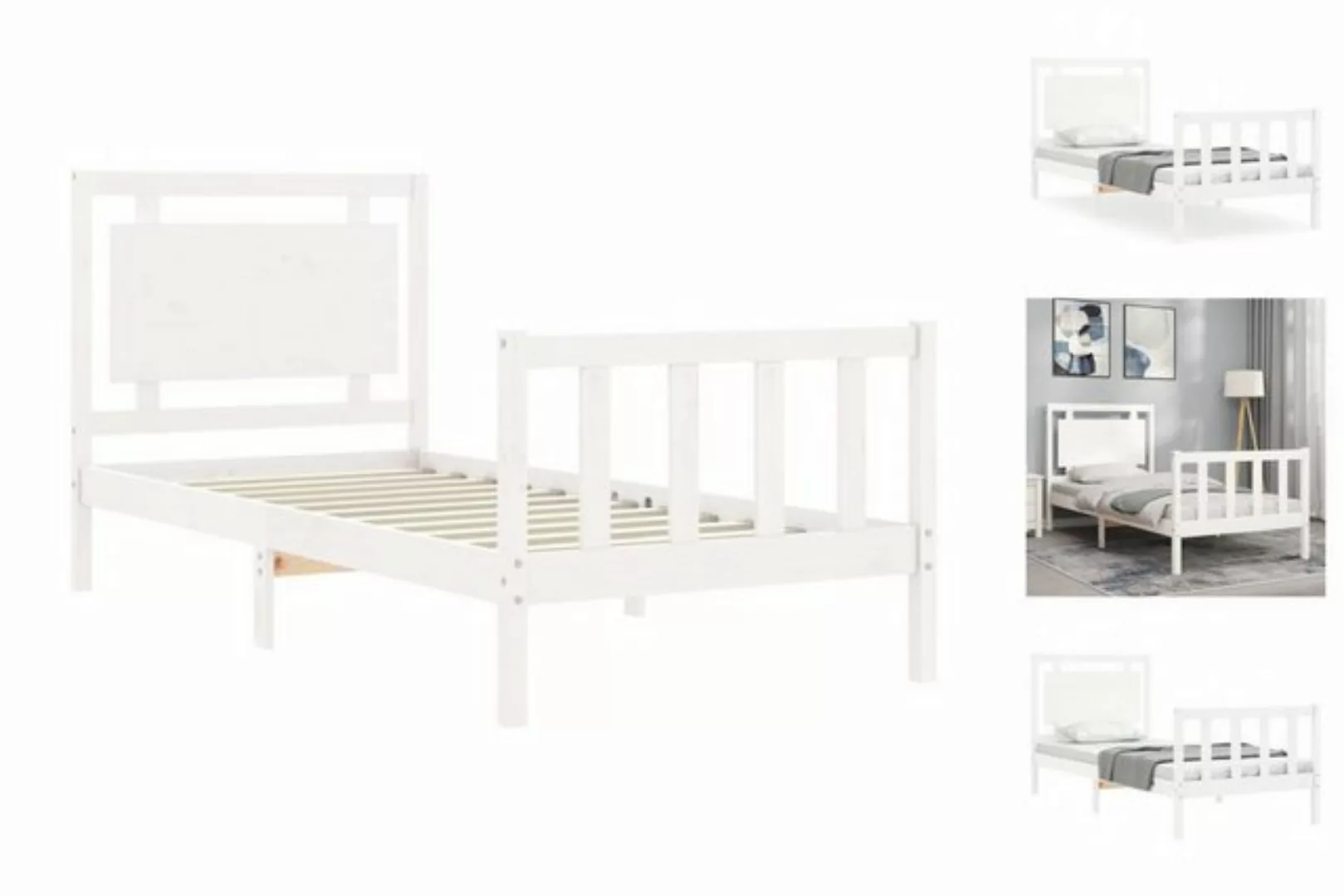 vidaXL Bett Massivholzbett mit Kopfteil Weiß günstig online kaufen