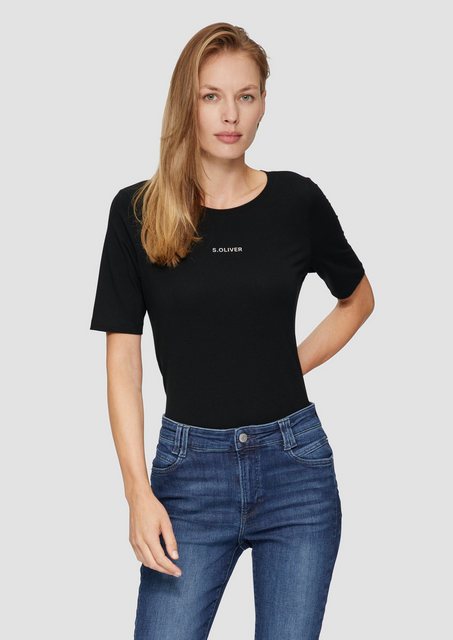 s.Oliver Kurzarmshirt Elastisches T-Shirt mit Label-Print Logo günstig online kaufen