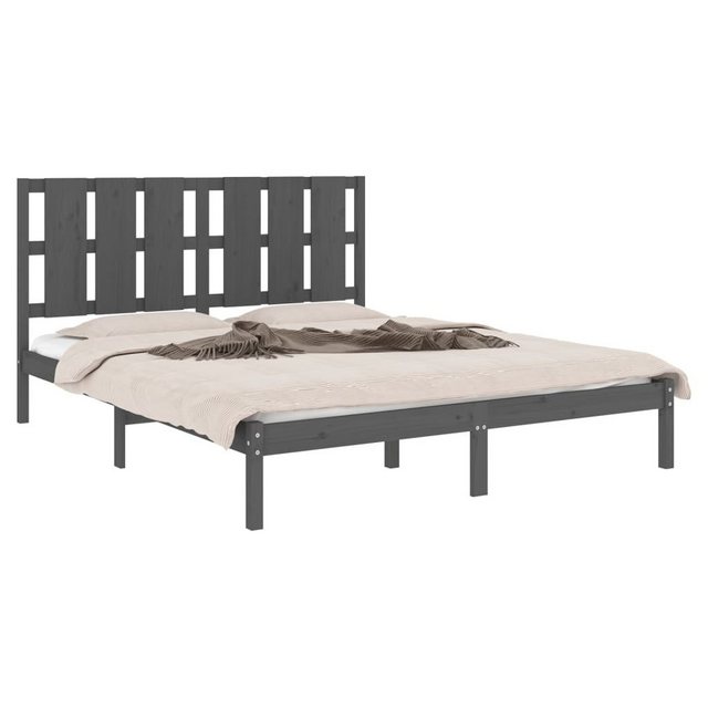 vidaXL Bettgestell Massivholzbett Grau 150x200 cm 5FT King Size Bett Bettge günstig online kaufen