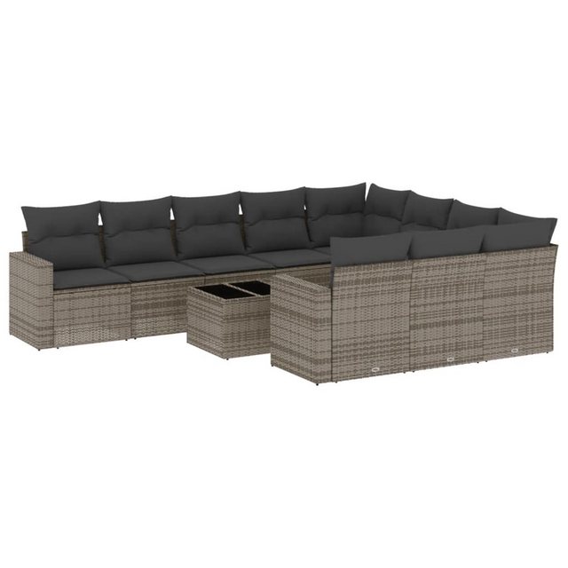 vidaXL Sofaelement 11-tlg. Garten-Sofagarnitur mit Kissen Grau Poly Rattan günstig online kaufen