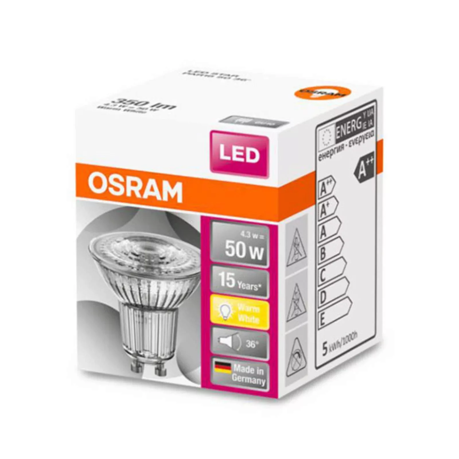 Osram LED-Leuchtmittel GU10 4,3 W Warmweiß 350 lm EEK: F 5,2 x 5 cm (H x Ø) günstig online kaufen