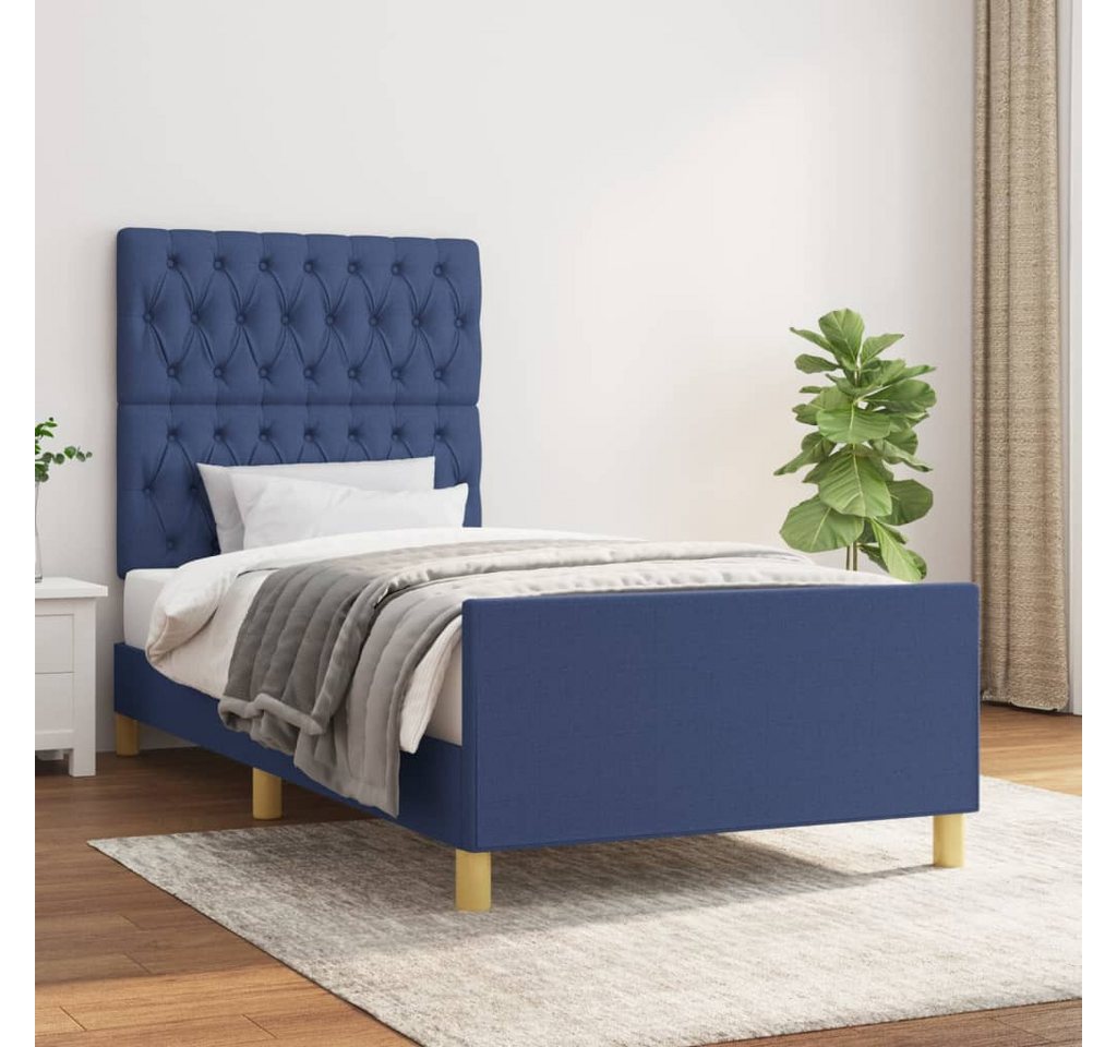 vidaXL Bettgestell Bettrahmen mit Kopfteil Blau 100x200 cm Stoff Bett Bettg günstig online kaufen