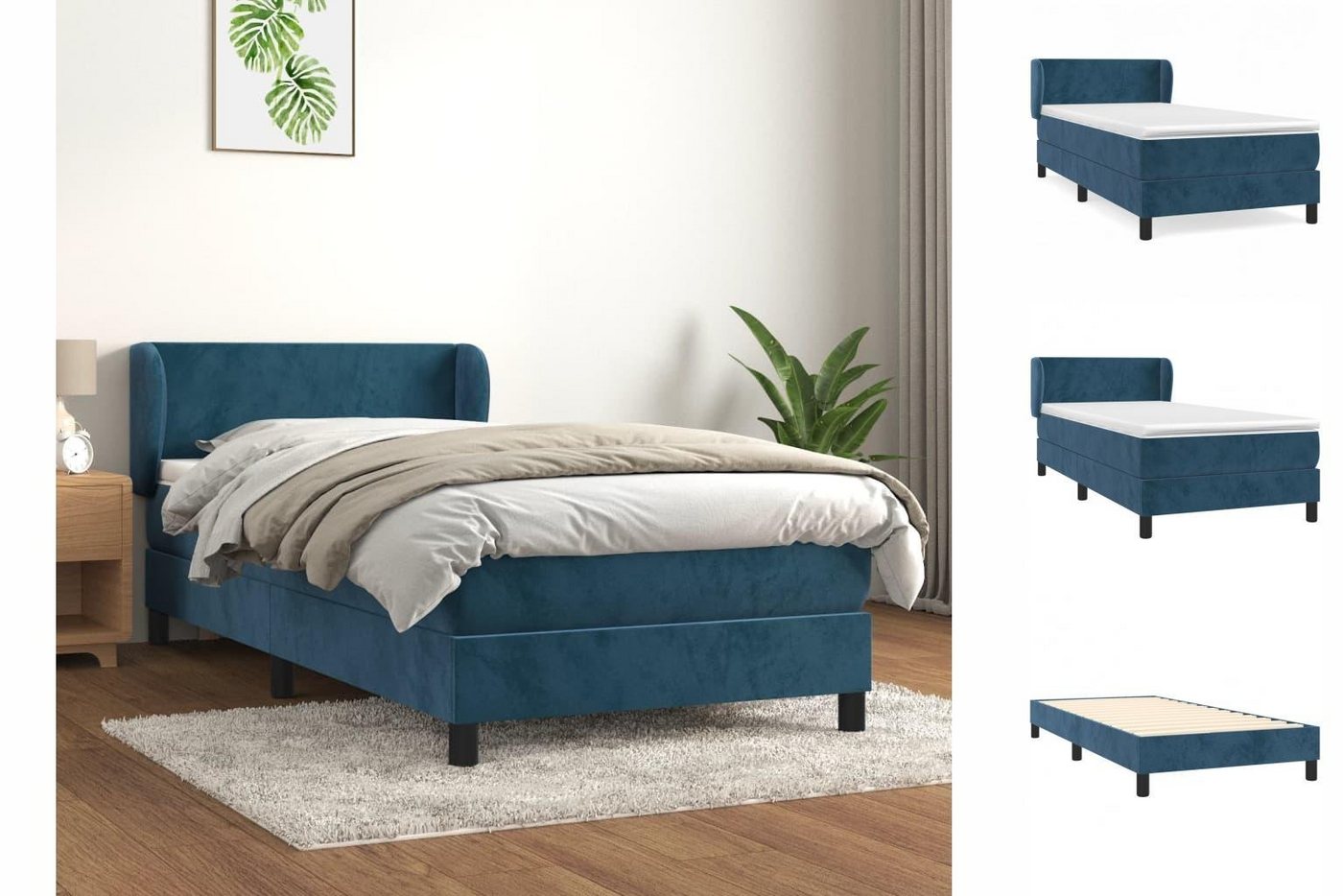 vidaXL Bettgestell Boxspringbett mit Matratze Dunkelblau 100x200 cm Samt Be günstig online kaufen