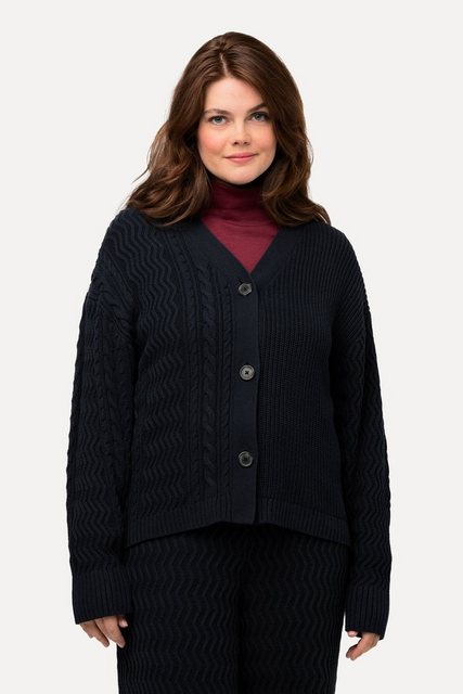 Ulla Popken Strickjacke Strickjacke Strickmuster V-Ausschnitt Biobaumwolle günstig online kaufen