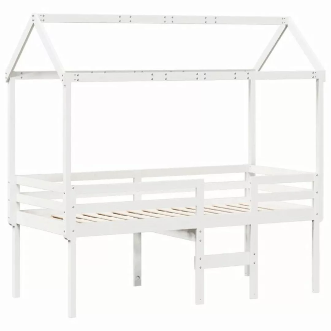 vidaXL Bett Hochbett mit Dach Weiß 90x200 cm Massivholz Kiefer günstig online kaufen