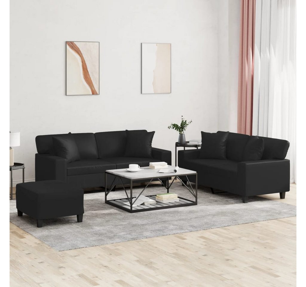 vidaXL Sofa Sofagarnitur Set mit Kissen Kunstleder, 3-tlg., Schwarz günstig online kaufen