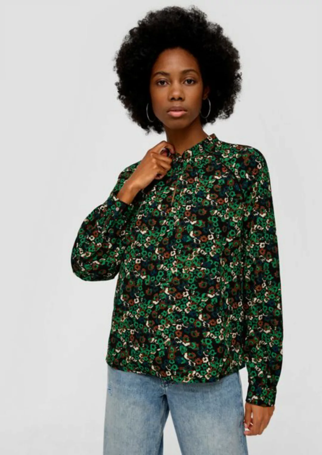 QS Langarmbluse Bluse mit All-over-Print Tape günstig online kaufen