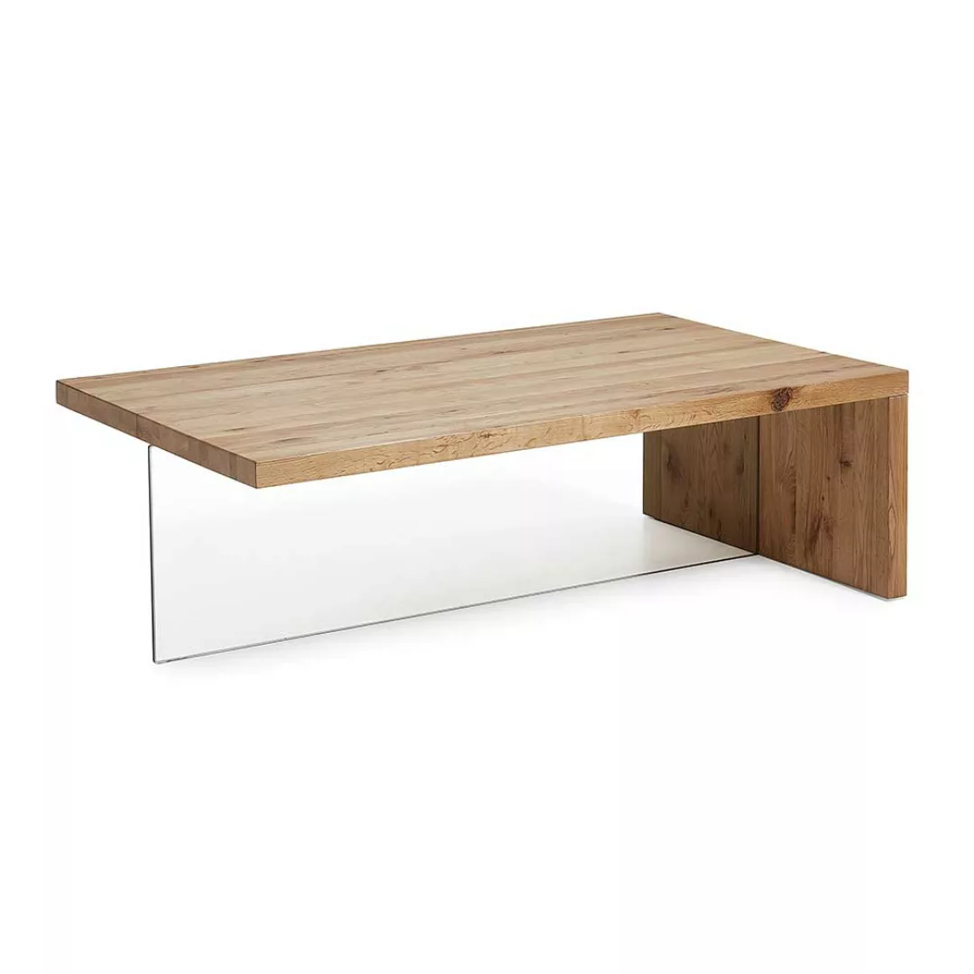 Design Couchtisch mit Glaswange Eiche Massivholz günstig online kaufen