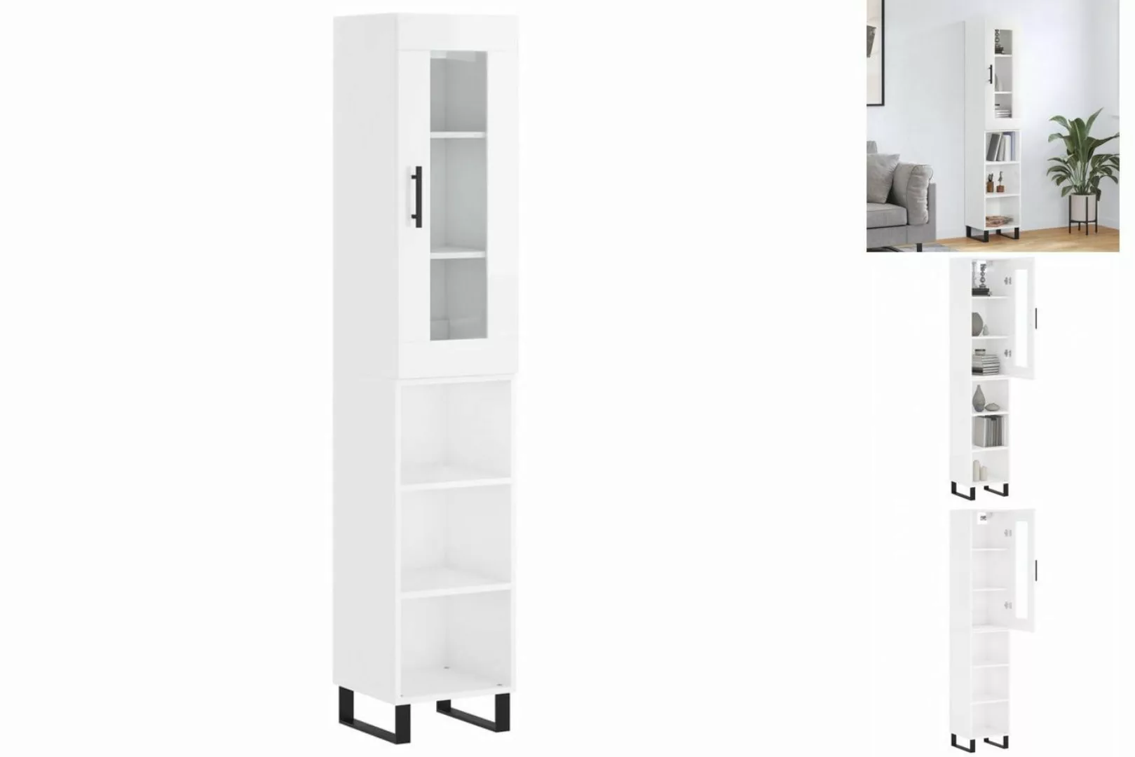 vidaXL Vitrine Highboard Hochglanz-Weiß 34,5x34x180 cm Spanplatte Glas Vitr günstig online kaufen