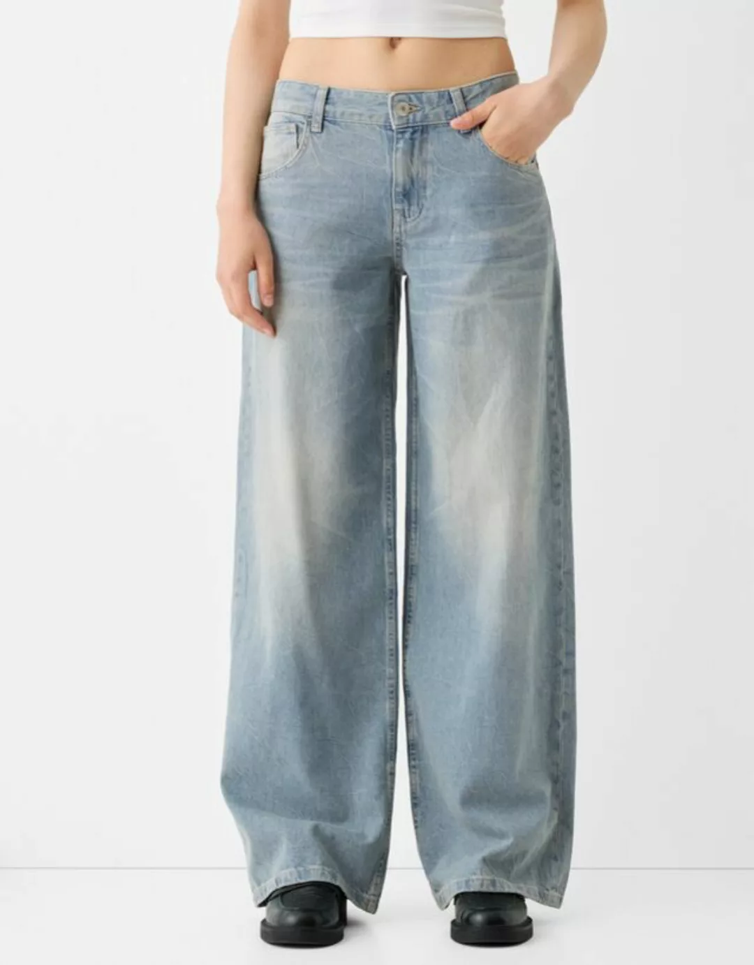 Bershka Low Waist Baggy-Jeans Damen 34 Hellblau günstig online kaufen