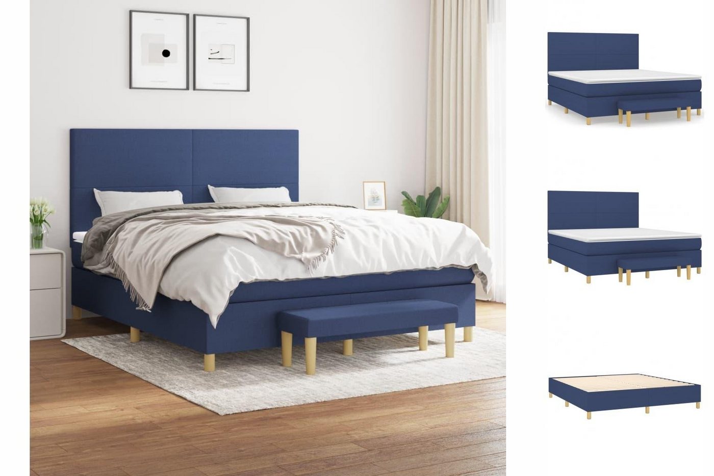 vidaXL Bettgestell Boxspringbett mit Matratze Blau 160x200 cm Stoff Bett Be günstig online kaufen