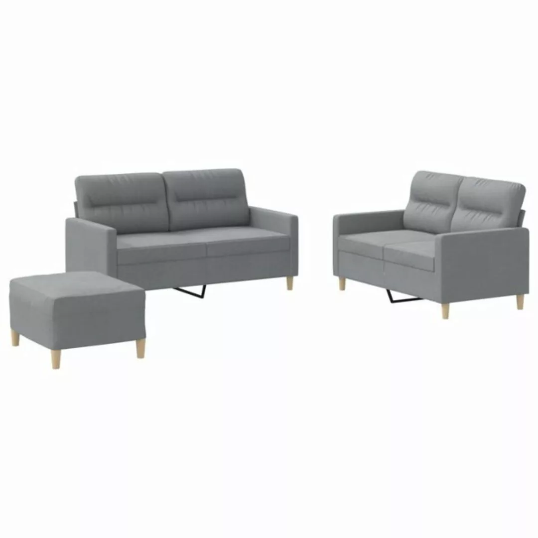 vidaXL Sofa 3-tlg. Sofagarnitur mit Kissen Hellgrau Stoff günstig online kaufen