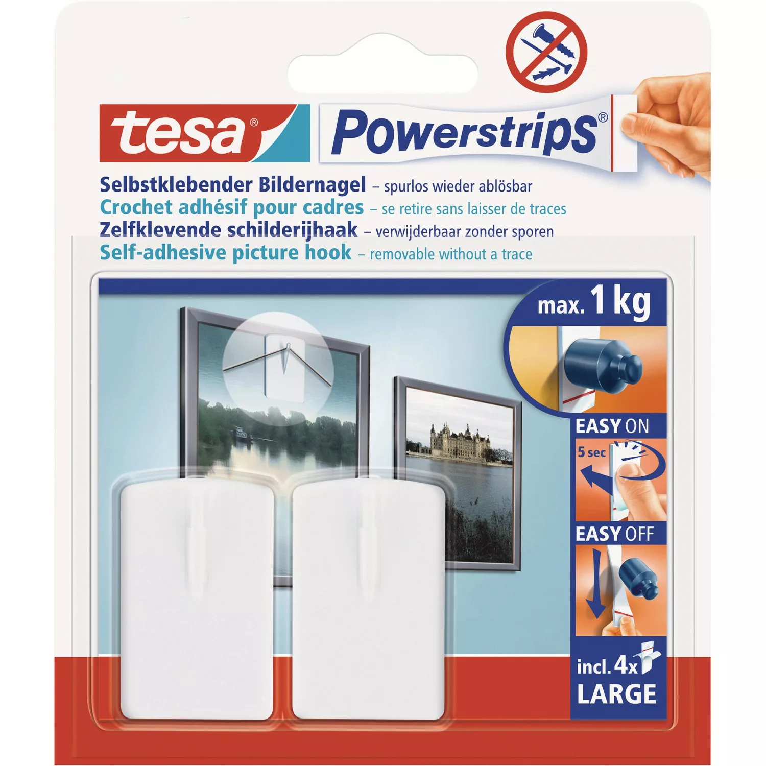 Tesa Powerstrips Bildernagel Weiß 2 Stück mit 4 x Powerstrips Large günstig online kaufen