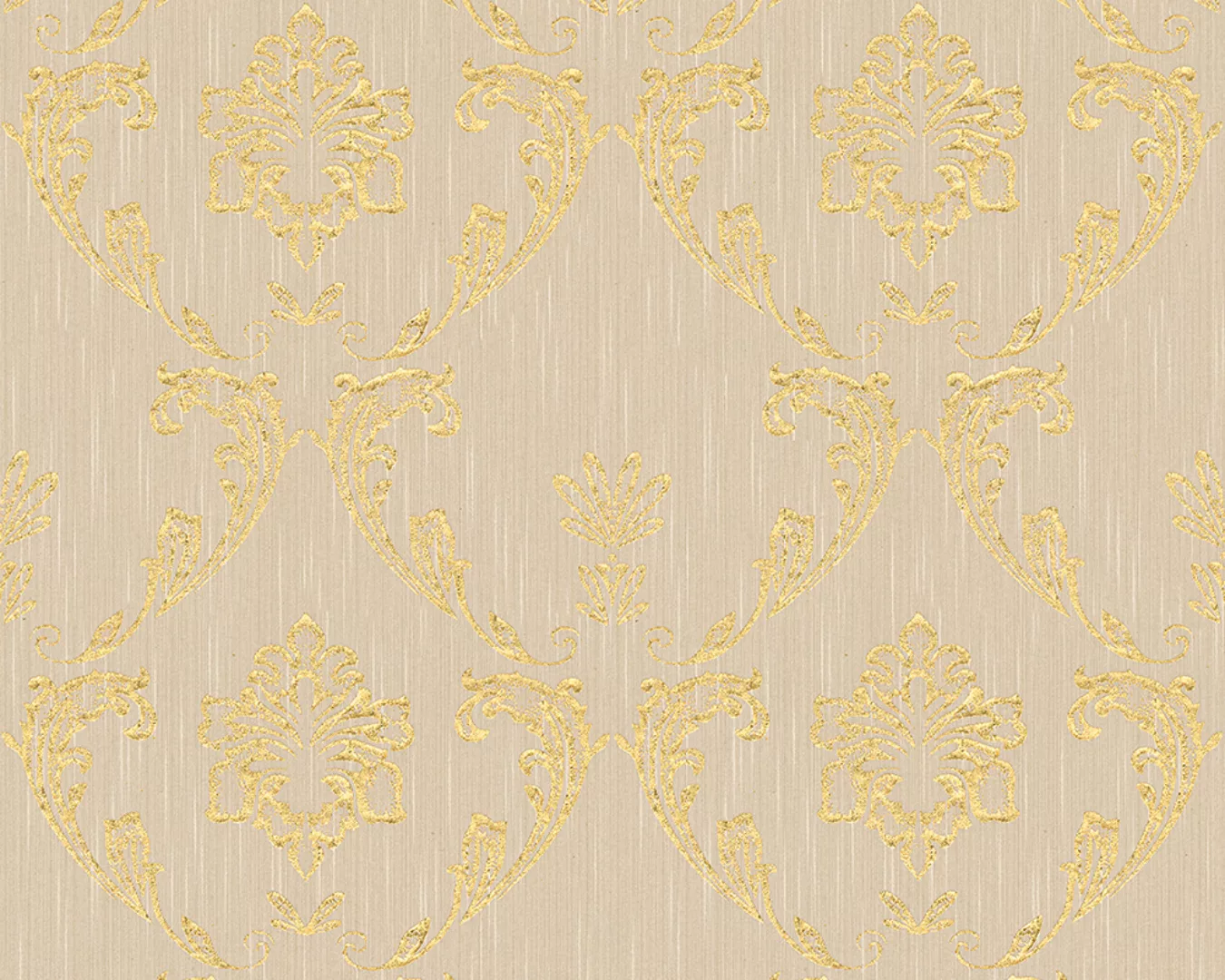 Bricoflor Ornament Tapete Creme Gold Edle Barock Vliestapete mit Textil Mus günstig online kaufen