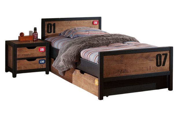 58 aufm Kessel Bettgestell Bett mit Nachtkommode Kameko MDF+Massivholz Schw günstig online kaufen