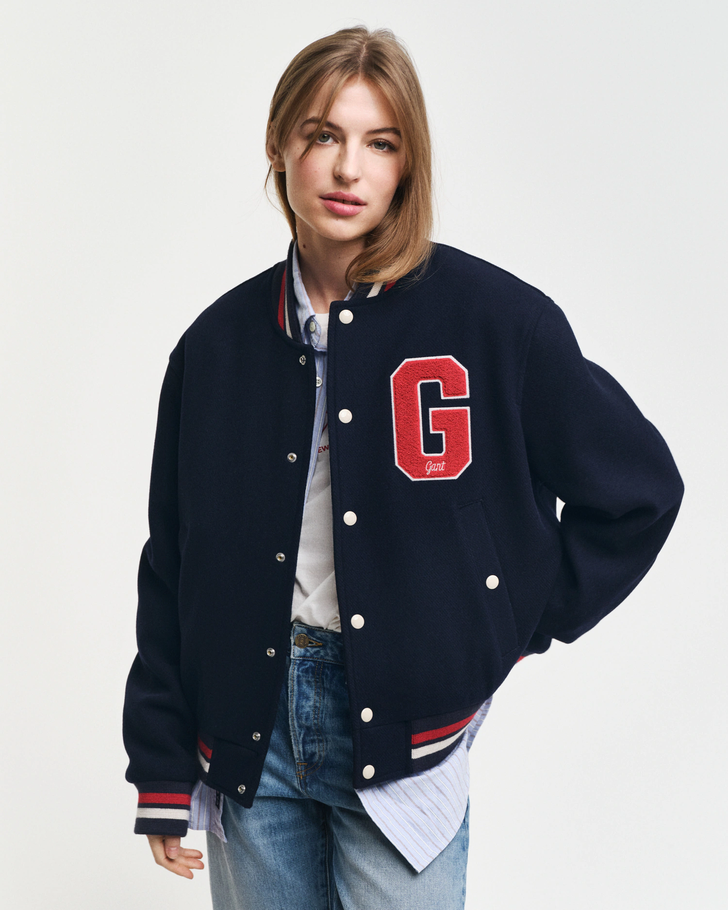 Gant Collegejacke "WOOL MIX VARSITY JACKET", auf Brust und Rücken prangen B günstig online kaufen