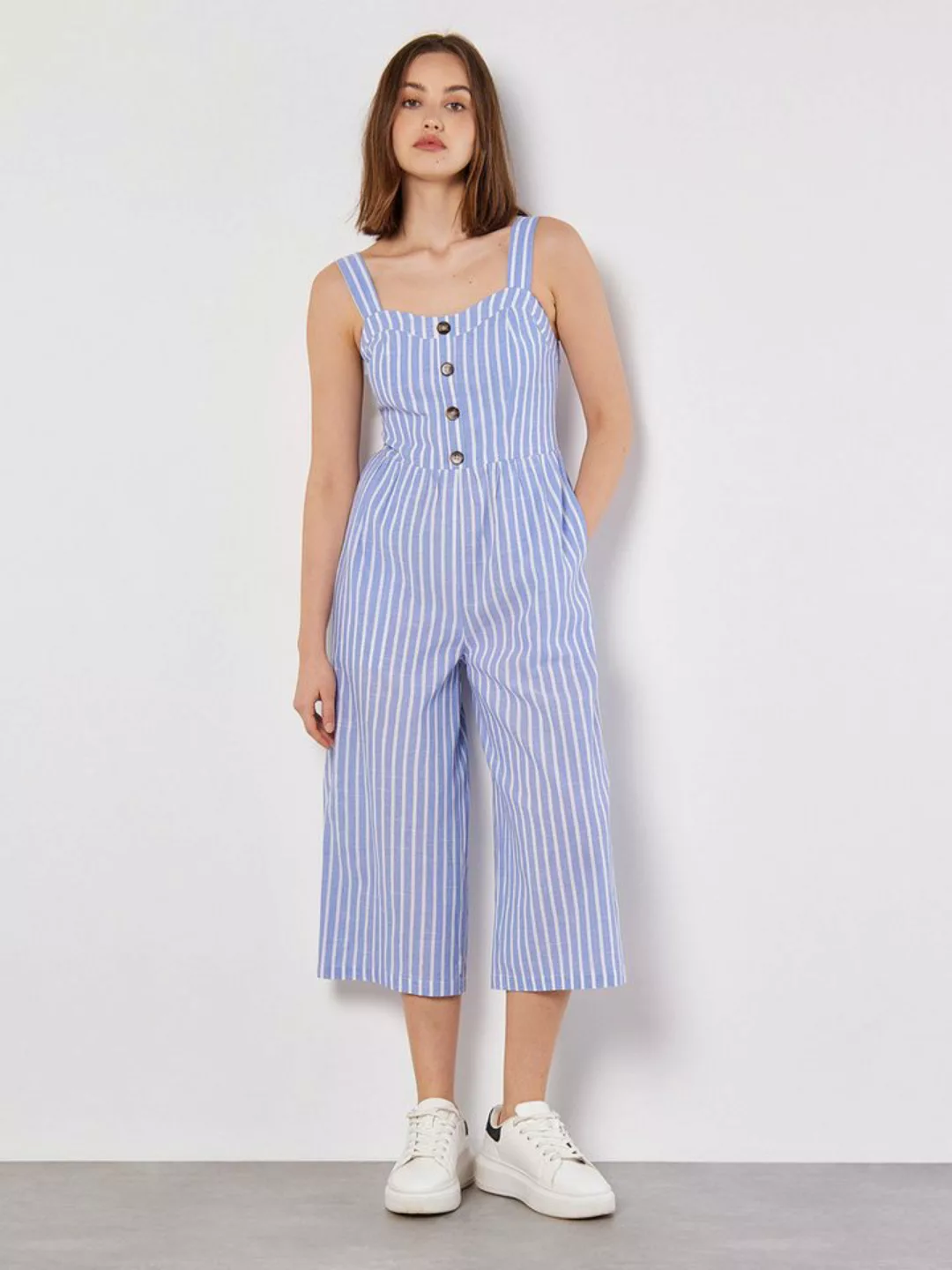 Apricot Jumpsuit Woven Stripe Button Jumpsuit, mit Zierknöpfen günstig online kaufen