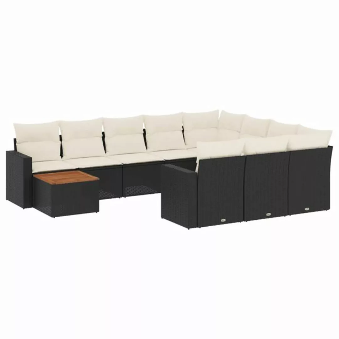 vidaXL Sofaelement 11-tlg. Garten-Sofagarnitur mit Kissen Schwarz Poly Ratt günstig online kaufen